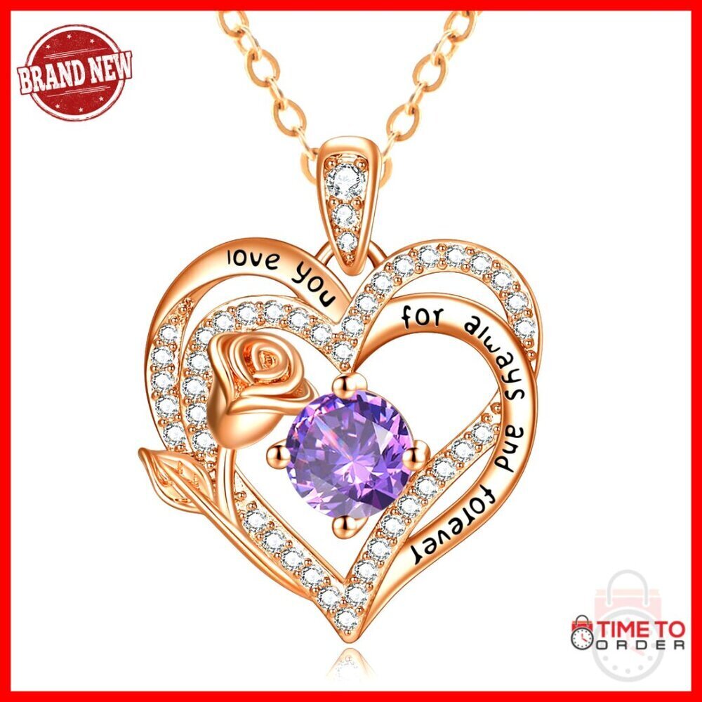 Double Heart Pendant Necklace with Birthstone, 18+2 Inch Chain, Lobster Clasp
